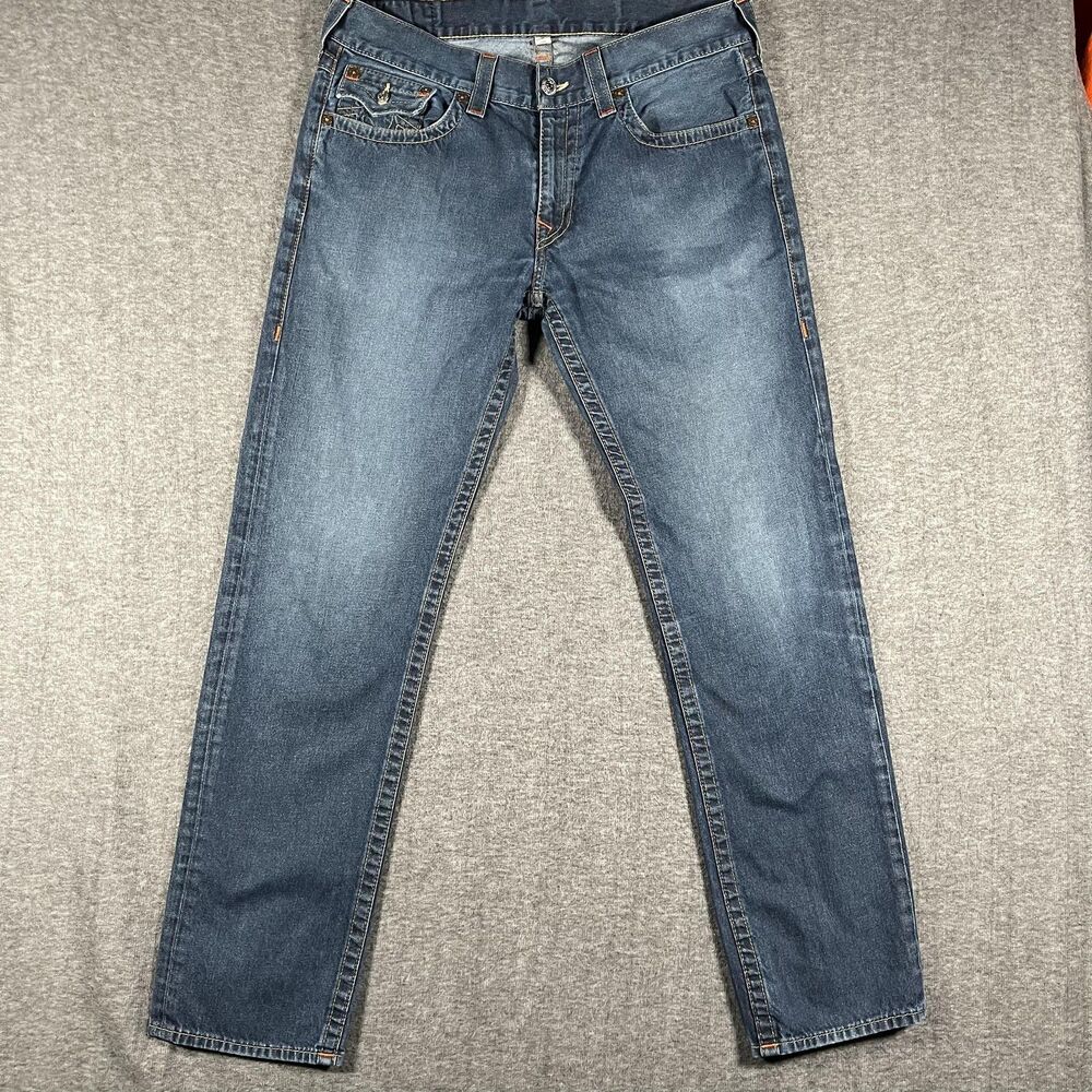 True Religion Jeans Mens 37x33 Blue Skinny W/Flap Slim Fit Medium Wash Denim